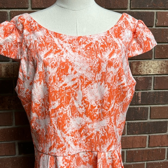 Betsey Johnson Orange and White Jacquard Dress Size 14 - Picture 2 of 10